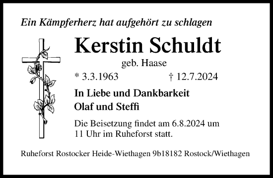 Traueranzeige von Kerstin Schuldt von Ostsee-Zeitung GmbH