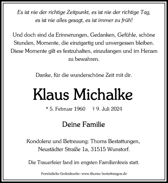 Traueranzeige von Klaus Michalke von Hannoversche Allgemeine Zeitung/Neue Presse