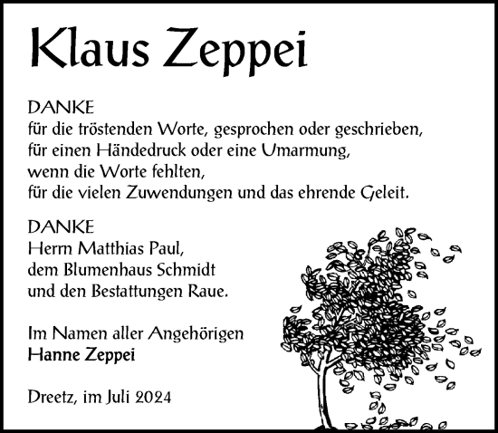 Traueranzeige von Klaus Zeppei von Wochenspiegel