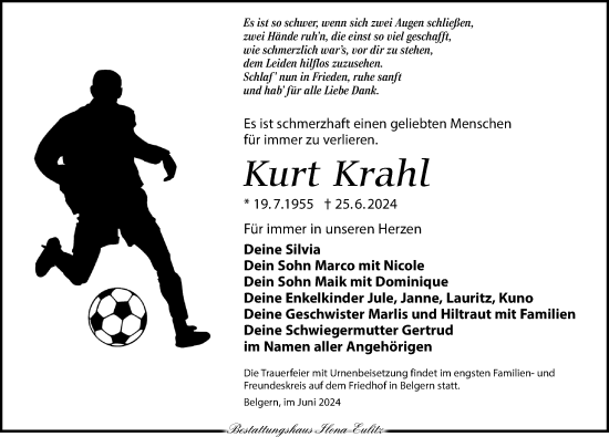 Traueranzeige von Kurt Krahl von Torgauer Zeitung