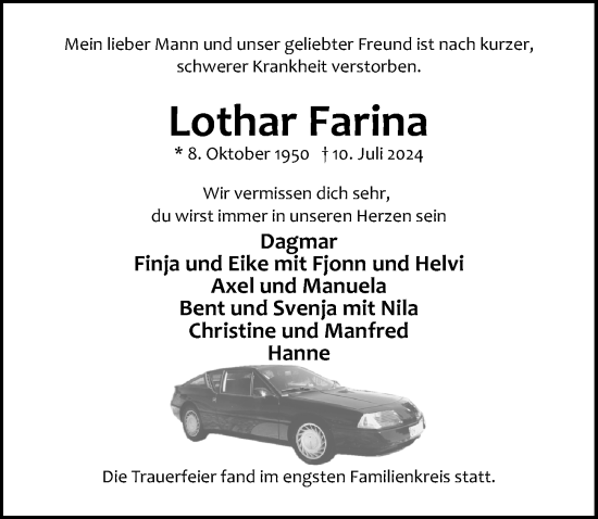 Traueranzeige von Lothar Farina von Lübecker Nachrichten
