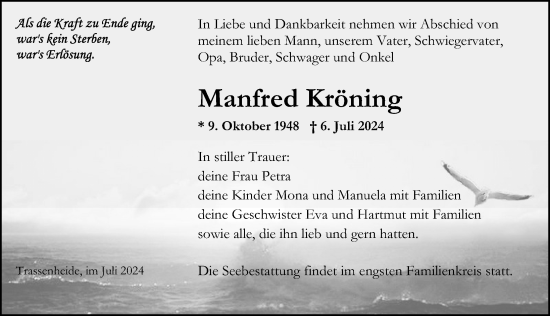 Traueranzeige von Manfred Kröning von Ostsee-Zeitung GmbH