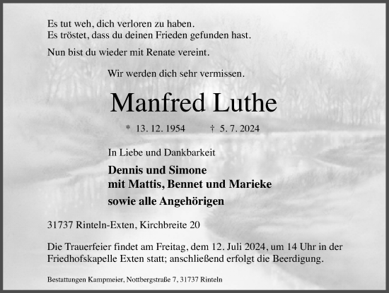 Traueranzeige von Manfred Luthe von Schaumburger Nachrichten und Schaumburger Zeitung/ Landes-Zeitung