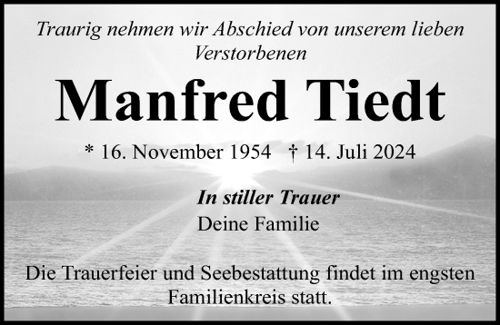 Traueranzeige von Manfred Tiedt von Ostsee-Zeitung GmbH