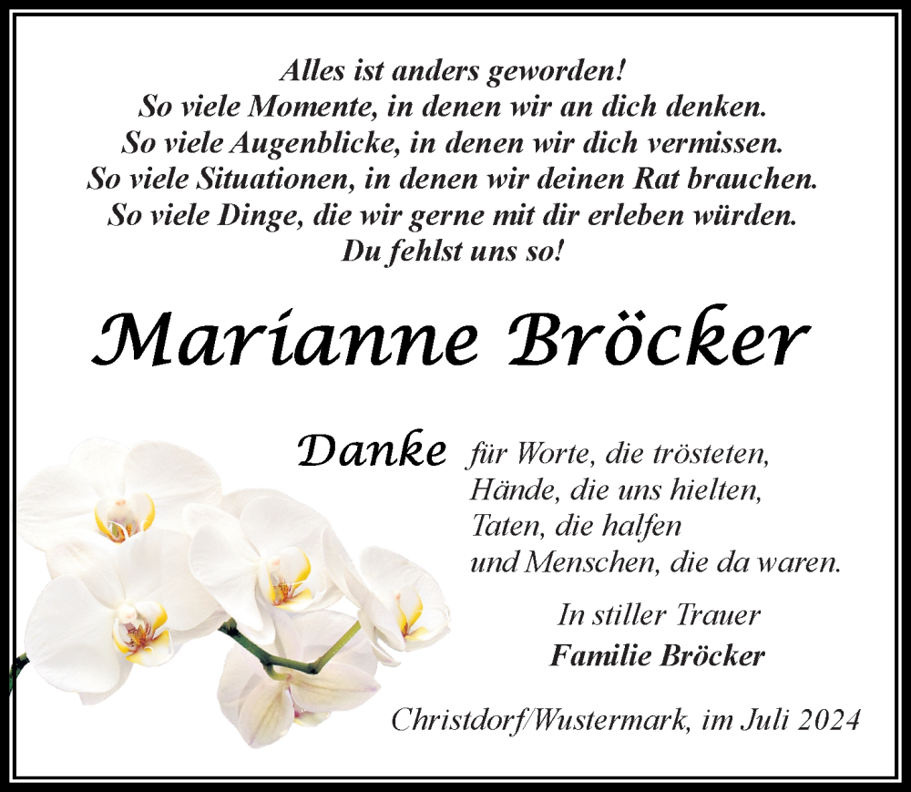  Traueranzeige für Marianne Bröcker vom 20.07.2024 aus Wochenspiegel