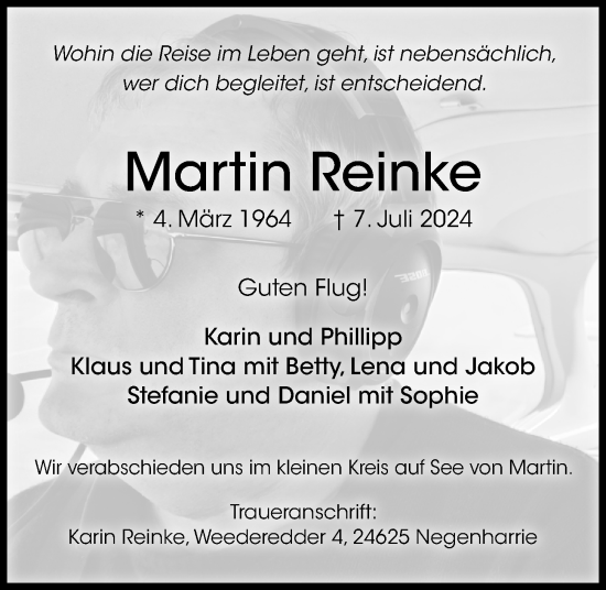 Traueranzeige von Martin Reinke von Kieler Nachrichten