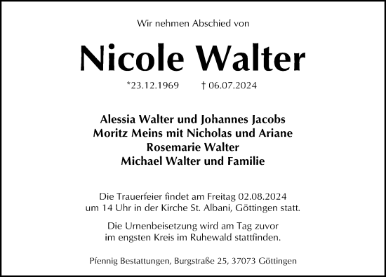 Traueranzeige von Nicole Walter von Göttinger Tageblatt