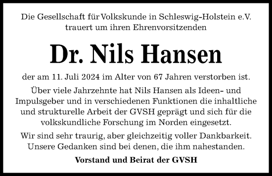 Traueranzeige von Nils Hansen von Kieler Nachrichten