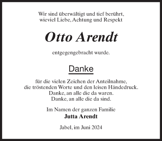 Traueranzeige von Otto Arendt von Wochenspiegel