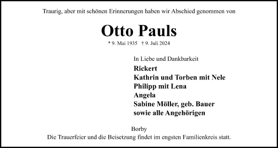Traueranzeige von Otto Pauls von Kieler Nachrichten