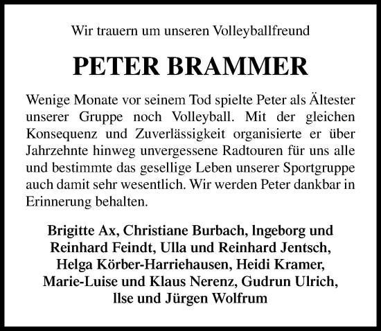 Traueranzeige von Peter Brammer von Göttinger Tageblatt