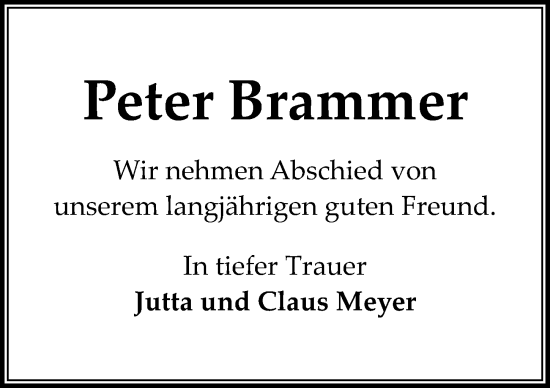 Traueranzeige von Peter Brammer von Göttinger Tageblatt