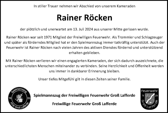 Traueranzeige von Rainer Röcken von Peiner Allgemeine Zeitung