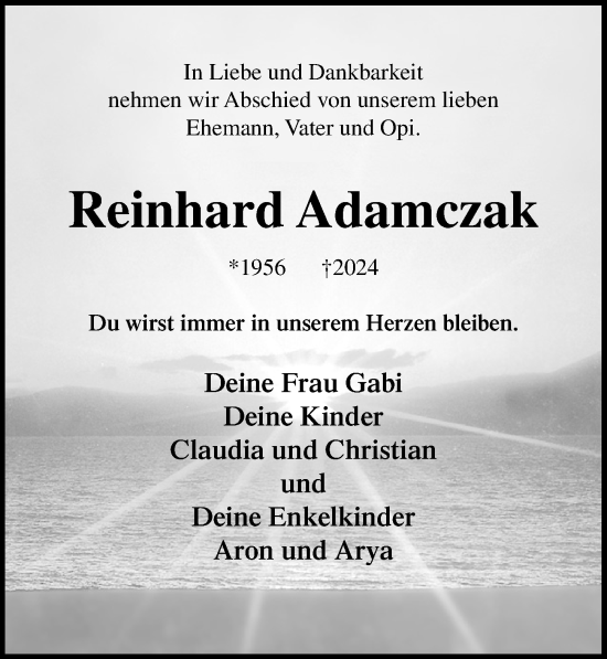 Traueranzeige von Reinhard Adamczak von Ostsee-Zeitung GmbH