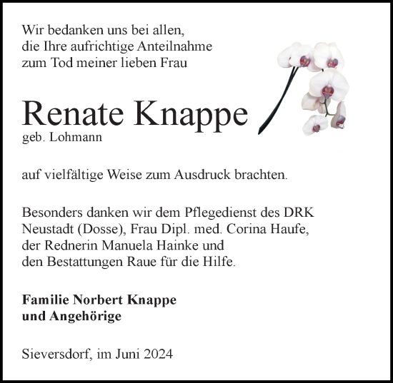 Traueranzeige von Renate Knappe von Wochenspiegel