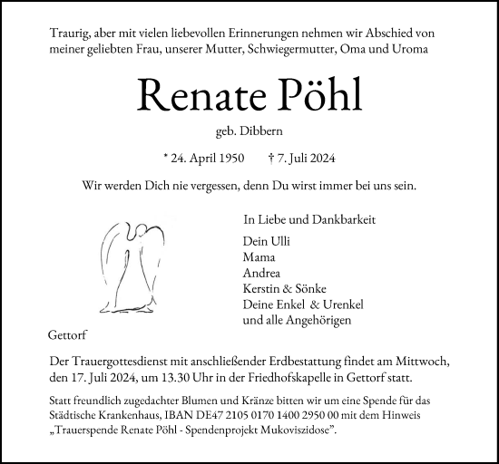 Traueranzeige von Renate Pöhl von Kieler Nachrichten