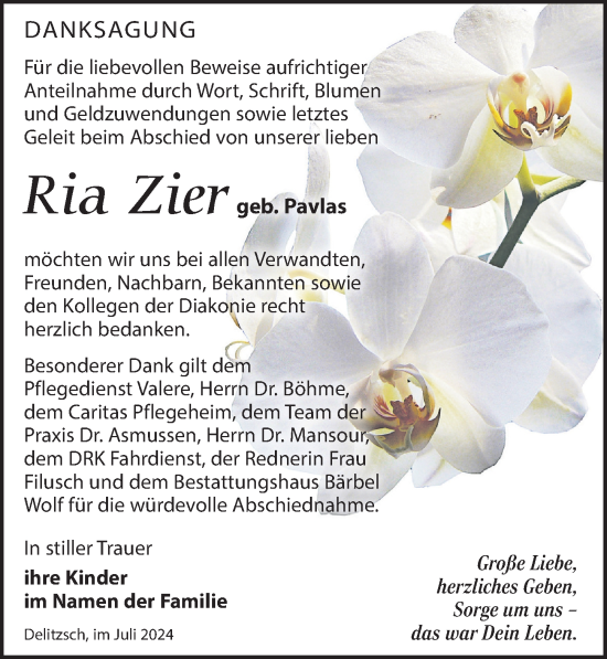 Traueranzeige von Ria Zier von Leipziger Volkszeitung