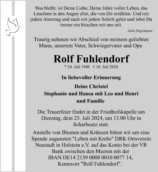 Traueranzeige von Rolf Fuhlendorf von Lübecker Nachrichten