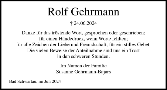 Traueranzeige von Rolf Gehrmann von Lübecker Nachrichten