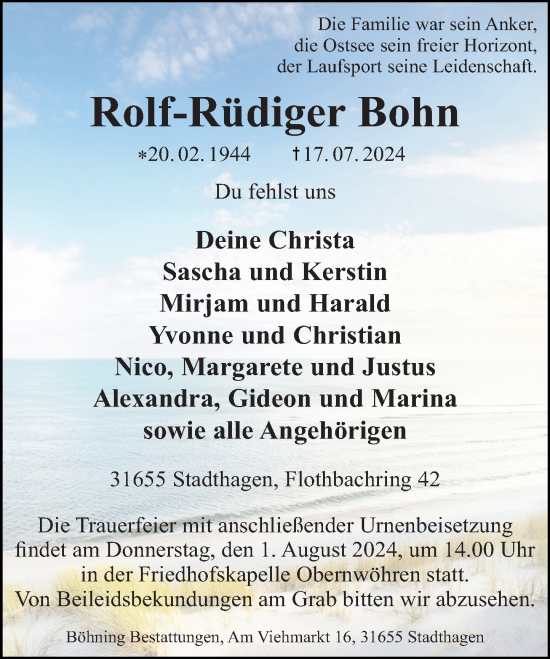 Traueranzeige von Rolf-Rüdiger Bohn von Schaumburger Nachrichten