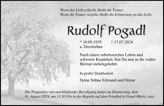 Traueranzeige von Rudolf Pogadl von Ostsee-Zeitung GmbH