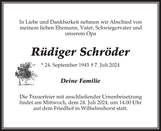 Traueranzeige von Rüdiger Schröder von Märkischen Allgemeine Zeitung