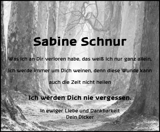 Traueranzeige von Sabine Schnur