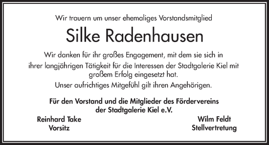 Traueranzeige von Silke Radenhausen von Kieler Nachrichten