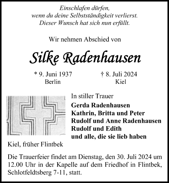 Traueranzeige von Silke Radenhausen von Kieler Nachrichten