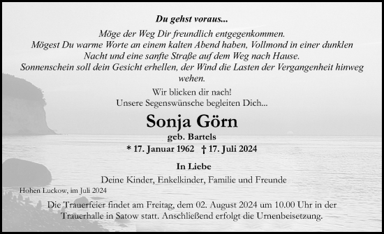 Traueranzeige von Sonja Görn von Ostsee-Zeitung GmbH