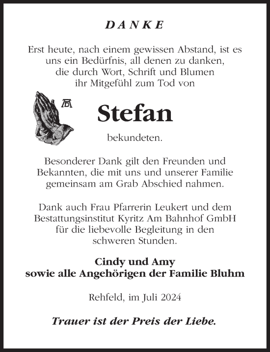 Traueranzeige von Stefan  von Wochenspiegel