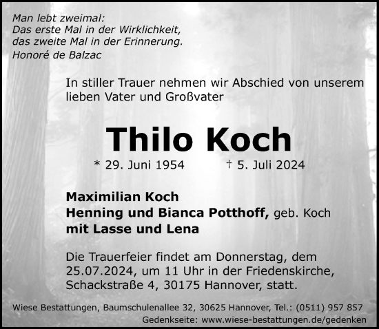 Traueranzeige von Thilo Koch von Hannoversche Allgemeine Zeitung/Neue Presse