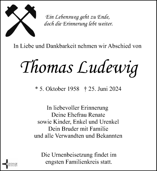 Traueranzeige von Thomas Ludewig von Leipziger Volkszeitung