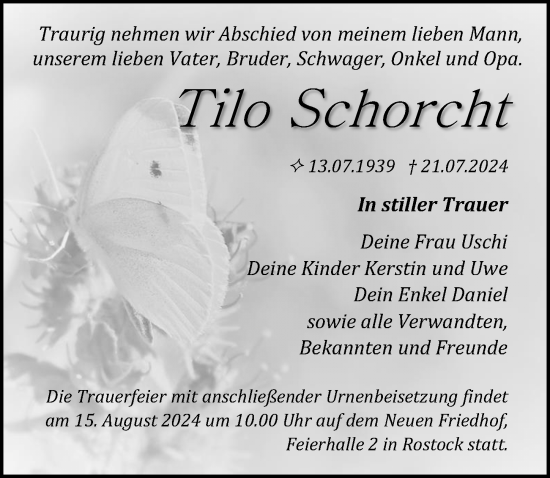 Traueranzeige von Tilo Schorcht von Ostsee-Zeitung GmbH