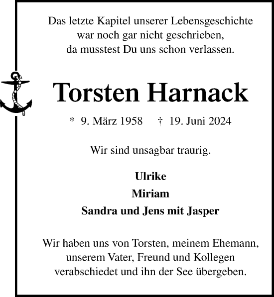 Traueranzeige von Torsten Harnack von Lübecker Nachrichten