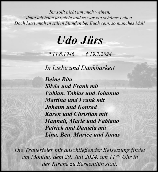 Traueranzeige von Udo Jürs von Lübecker Nachrichten