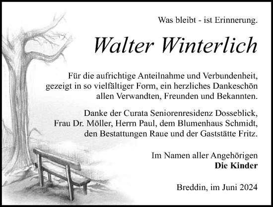 Traueranzeige von Walter Winterlich von Wochenspiegel