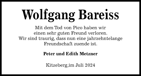 Traueranzeige von Wolfgang Bareiss von Kieler Nachrichten