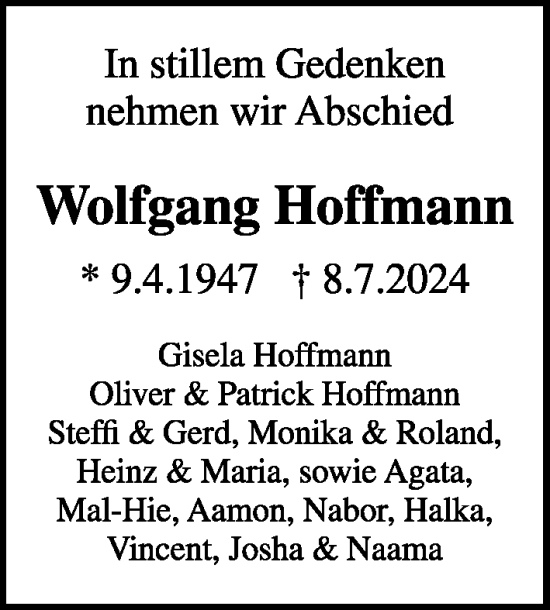 Traueranzeige von Wolfgang Hoffmann von Hannoversche Allgemeine Zeitung/Neue Presse