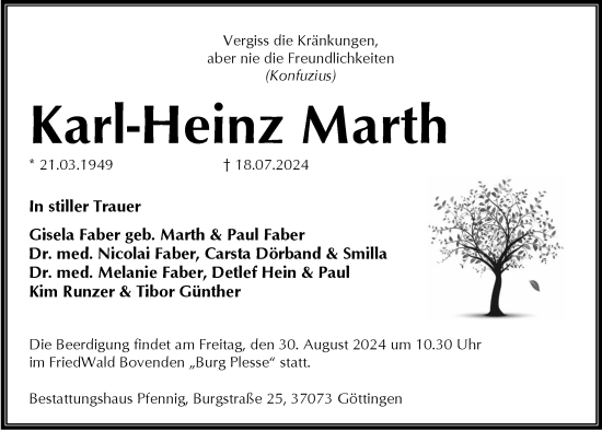 Traueranzeige von Karl-Heinz Marth von Göttinger Tageblatt
