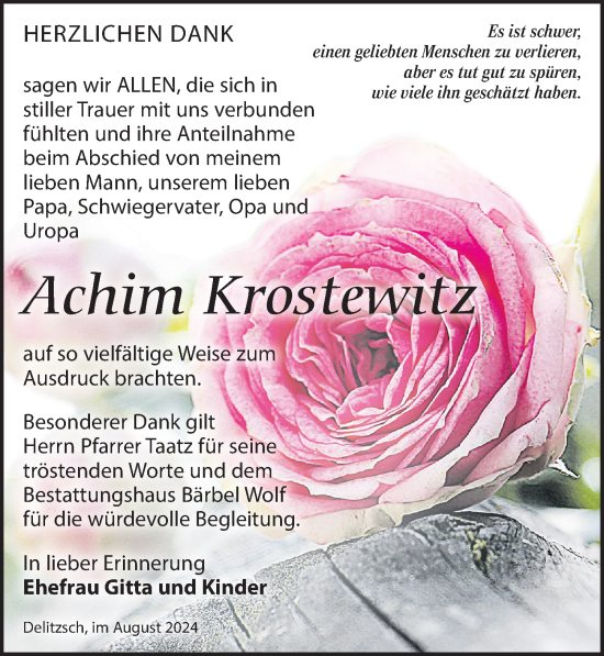 Traueranzeige von Achim Krostewitz von Leipziger Volkszeitung