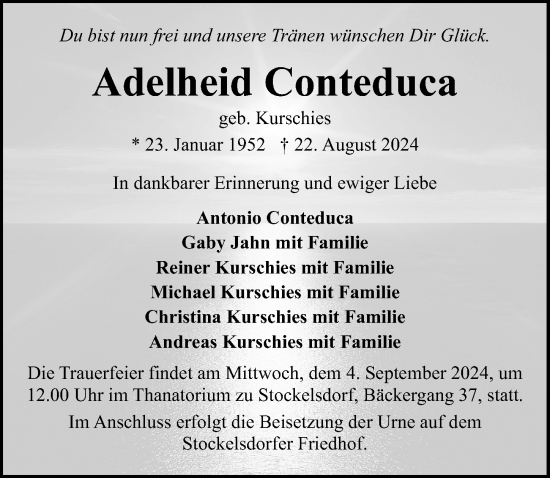 Traueranzeige von Adelheid Conteduca von Lübecker Nachrichten