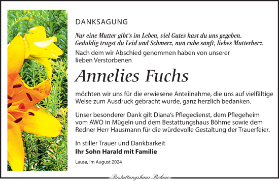 Traueranzeige von Annelies Fuchs von Torgauer Zeitung