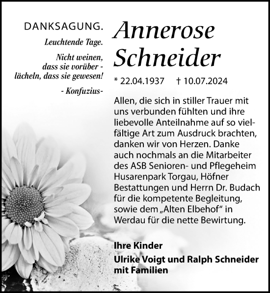 Traueranzeige von Annerose Schneider von Torgauer Zeitung