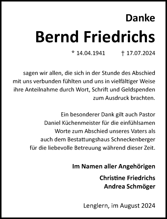 Traueranzeige von Bernd Friedrichs von Göttinger Tageblatt