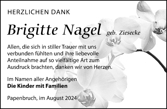 Traueranzeige von Brigitte Nagel von Wochenspiegel