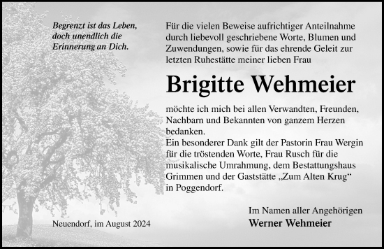 Traueranzeige von Brigitte Wehmeier von Ostsee-Zeitung GmbH