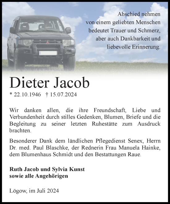 Traueranzeige von Dieter Jacob von Wochenspiegel