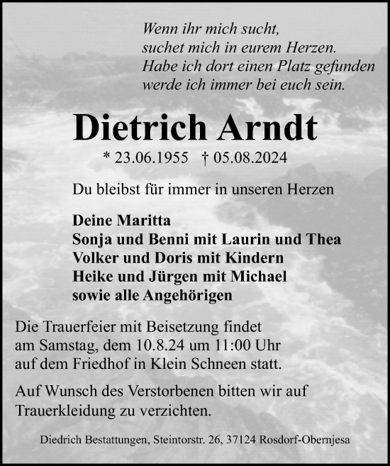 Traueranzeige von Dietrich Arndt von Göttinger Tageblatt