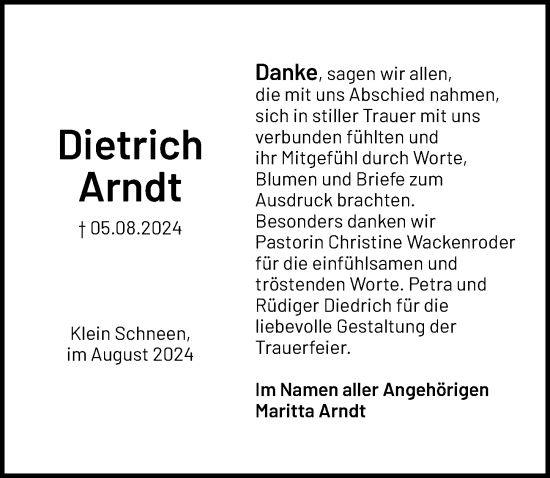 Traueranzeige von Dietrich Arndt von Göttinger Tageblatt